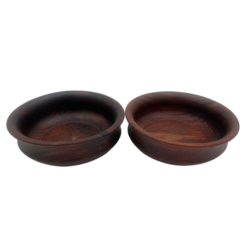 Vintage Hand  Turned Wooden Bowls Set Of 2 Rustic Decorative Display Or Serving